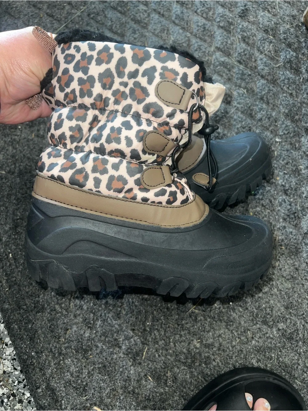 🐆 Members Mark Leopard Print Winter Snow Boots – Girls’ Size 5 Big Kids